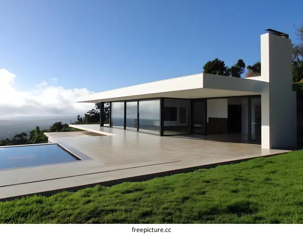 Modern Architecture House With Infinity Pool And View Of Nature