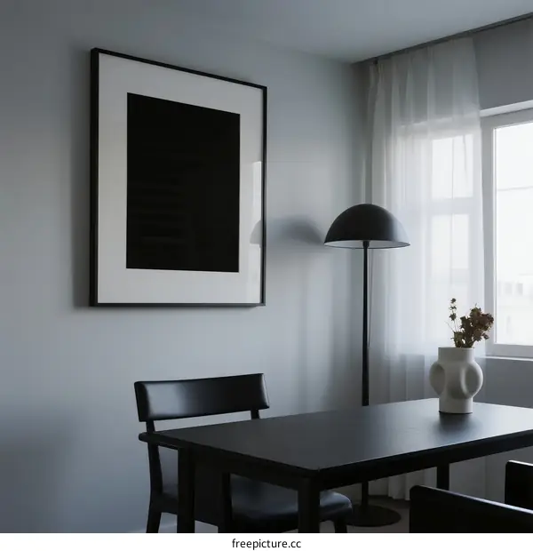 Minimalist Dining Room Interior with Black and White Wall Art