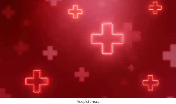 Neon Red Crosses Medical Background
