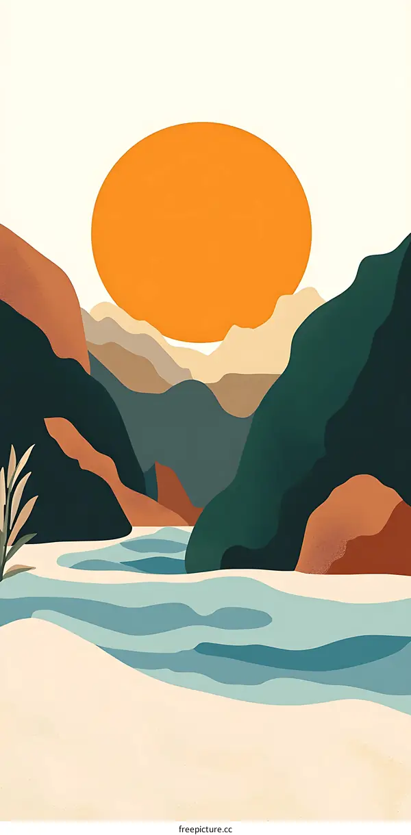 Abstract Landscape Painting With Mountains and River