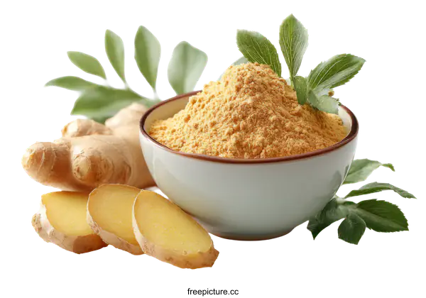 [Transparent Background PNG]Ginger Powder and Fresh Ginger Roots