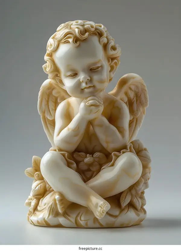 Ceramic Angel Figurine With Wings Praying