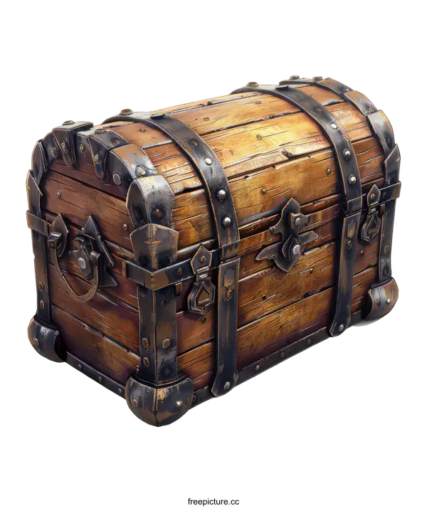 [Transparent Background PNG]Old wooden chest with metal details