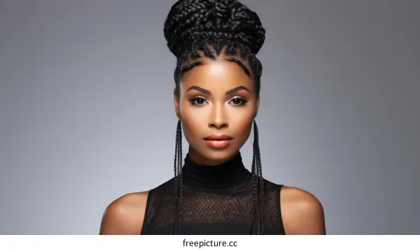 portrait of a beautiful black woman with braided hair