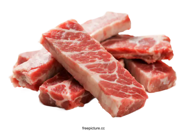 [Transparent Background PNG]Fresh Raw Pork Ribs with Marbled Texture for Cooking