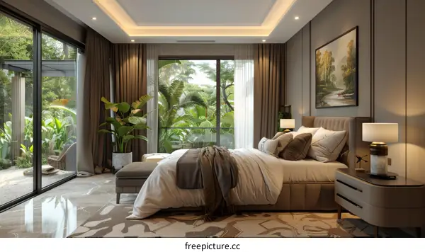 Modern Bedroom Interior Design with Lush Garden View