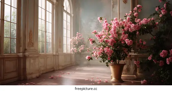Pink Rose Garden in an Elegant Hallway