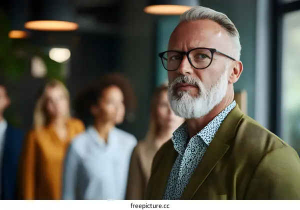 Portrait of a Confident Mature Man with White Beard and Glasses
