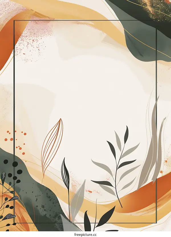 Abstract Background with Minimalist Leaves and Geometric Shapes