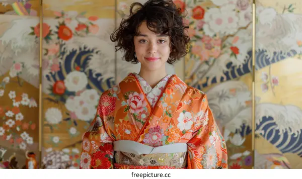 Portrait of a young woman wearing a kimono