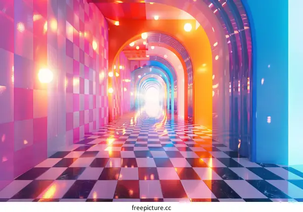 Surreal pastel checkerboard tunnel