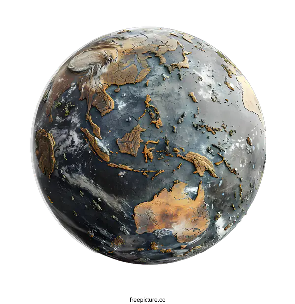 [Transparent Background PNG]Cracked Earth Globe With Asia And Australia Continents