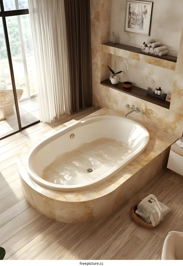 Modern Bathroom Interior Design with Oval Bathtub and Natural Light