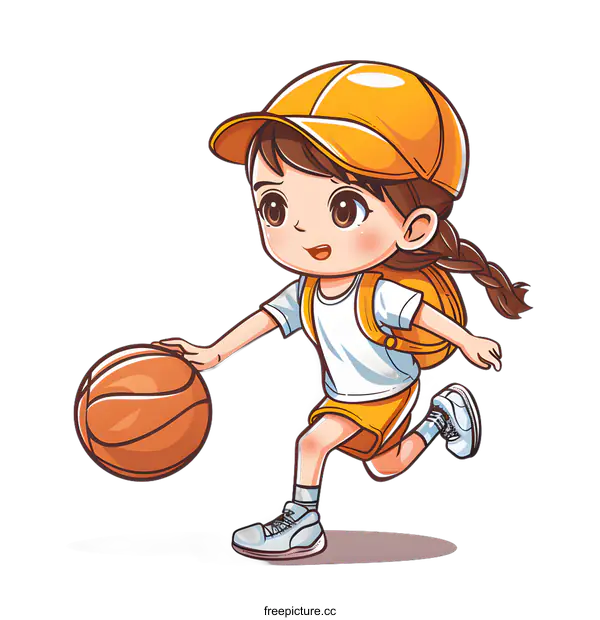 [Transparent Background PNG]Girl playing basketball