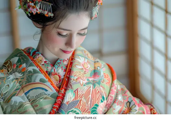 A beautiful Japanese woman wearing a kimono