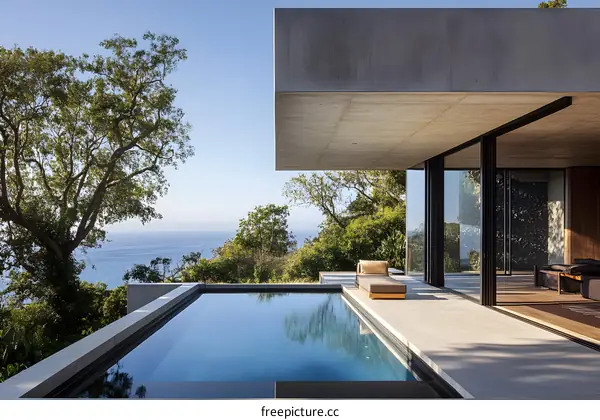 Modern Minimalist Architecture with Infinity Pool and Sea View