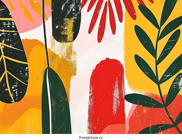 Abstract Art with Green, Yellow and Red