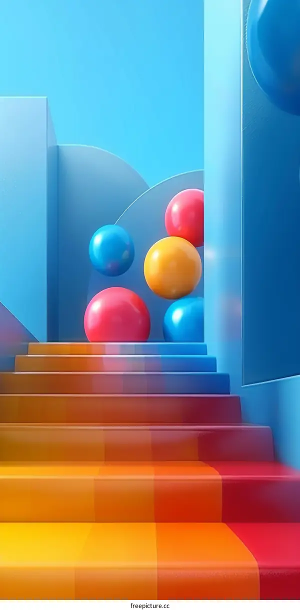 Colorful 3D spheres on the stairs