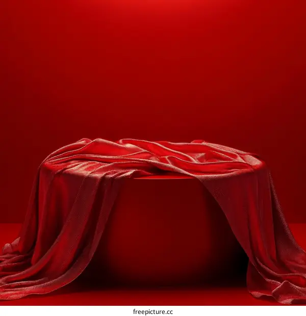 Red Velvet Fabric Draped Display Platform