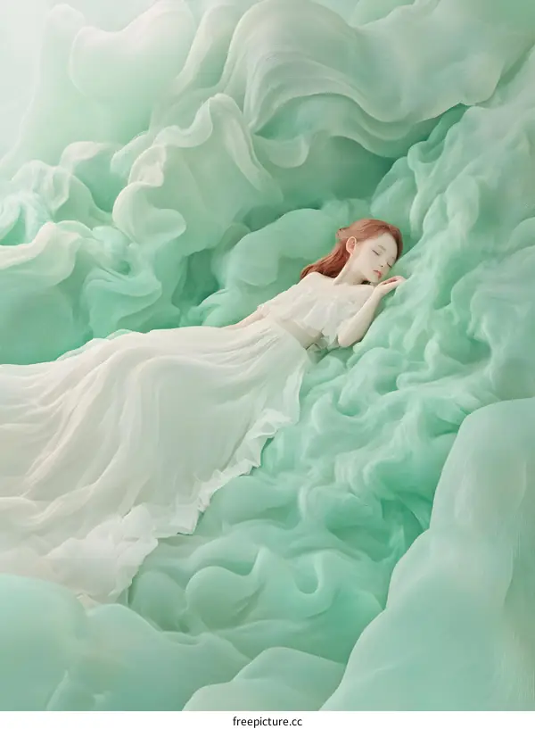 Sleeping Woman in Green Fabric
