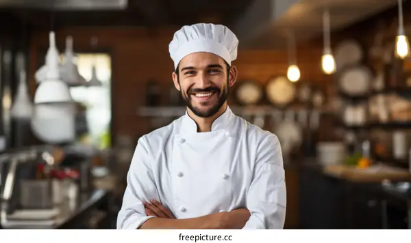 Portrait of a happy chef in a commercial kitchen