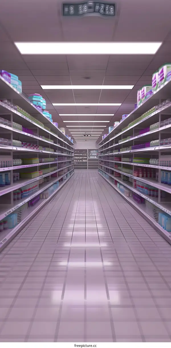 Empty Grocery Store Aisle With Products on Shelves