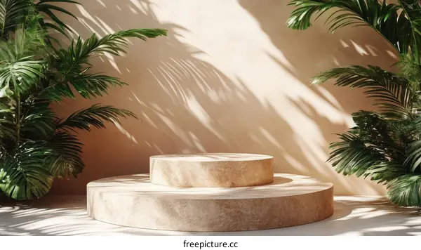 Beige Display Stand with Tropical Plants