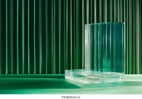Transparent Glass Display Platform Against Green Background