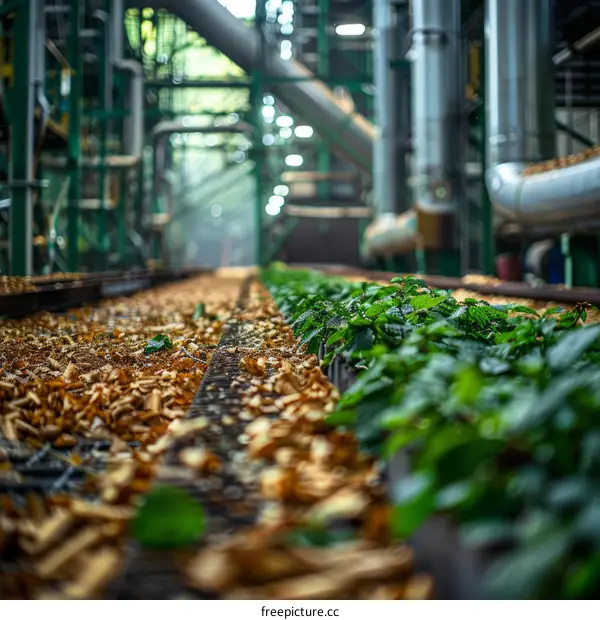 Green plants growing in an industrial setting