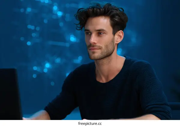 Focused Caucasian Male at Laptop