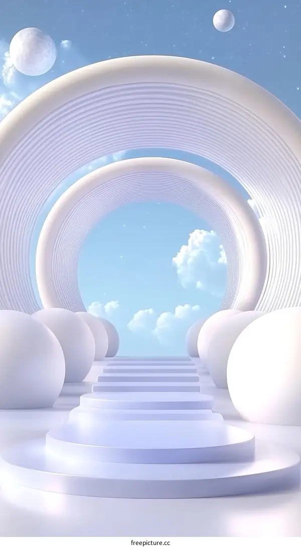 Abstract White Architectural Stairway to the Sky