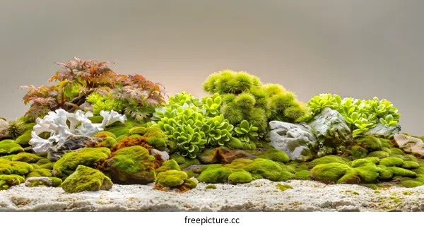 Green Moss Terrarium with Various Plants