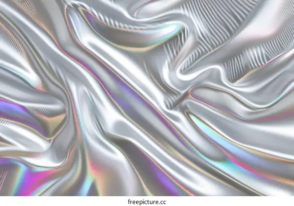 Wavy silver silk fabric with rainbow reflections