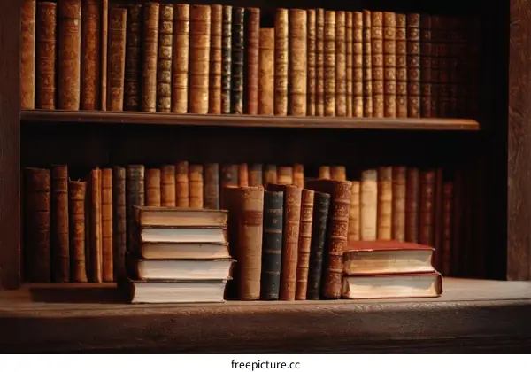 Vintage Bookshelf Filled with Antique Books