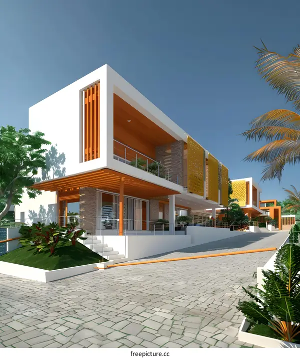 Modern House with Wooden Accents and a Palm Tree