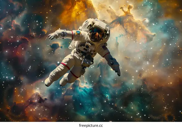 Astronaut in a spacesuit floating in the vastness of space