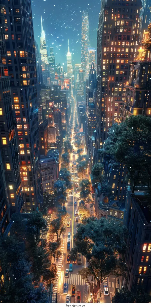 Winter Night Cityscape Illustration