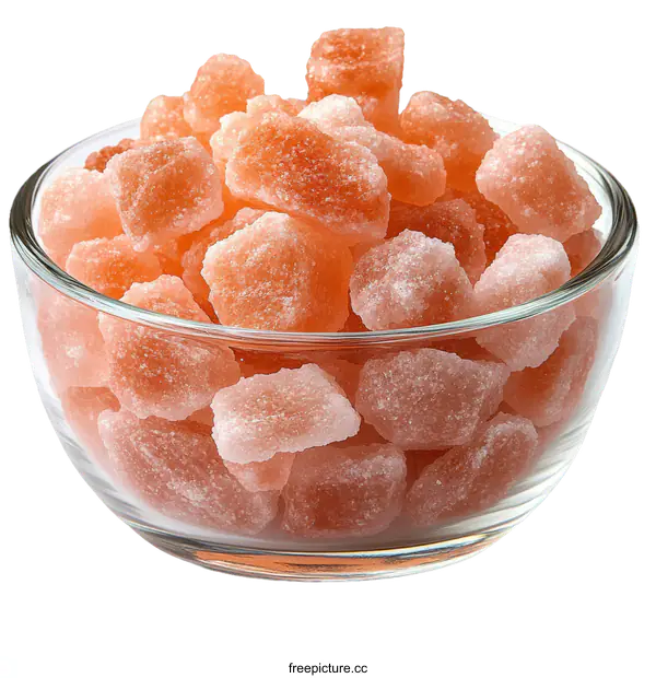 [Transparent Background PNG]Himalayan Pink Salt Crystals in a Glass Bowl