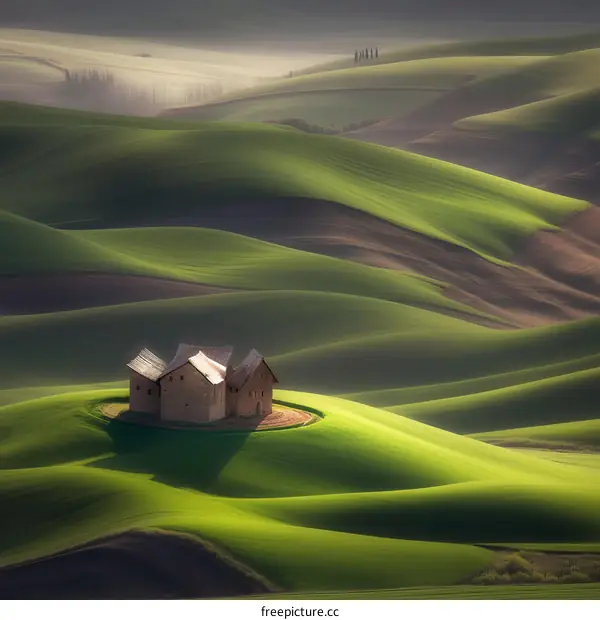 Small houses on the green hills