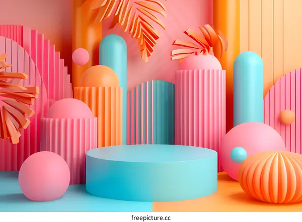 3D Stage with Geometric Shapes Pastel Colors