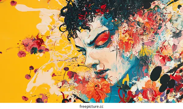 Abstract Portrait with Flowers Oil Painting