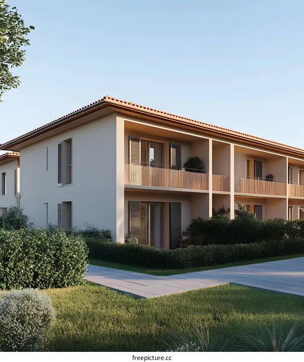 Modern Building Exterior with Balconies and Green Plants