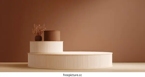 Modern Minimalist Beige and Brown Display Podium