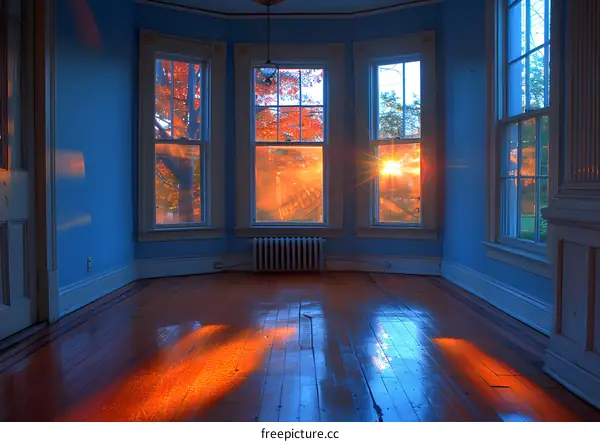 Sun Shining Through Windows in Empty Room