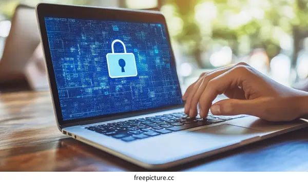 Laptop Security Lock Screen with User Hands