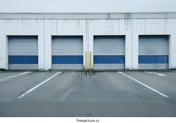 Grey Concrete Building With Four Garage Doors