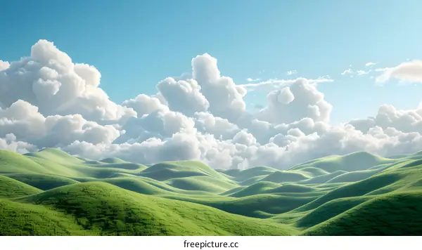 Green rolling hills under a blue sky with white clouds