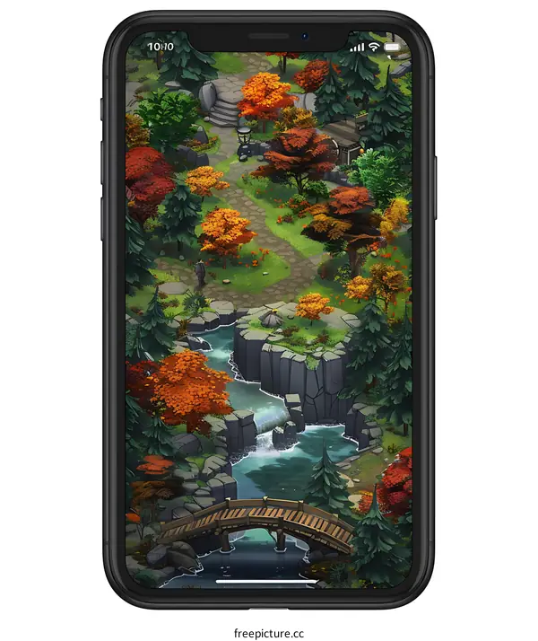 Autumn Forest Landscape on Mobile Phone Screen