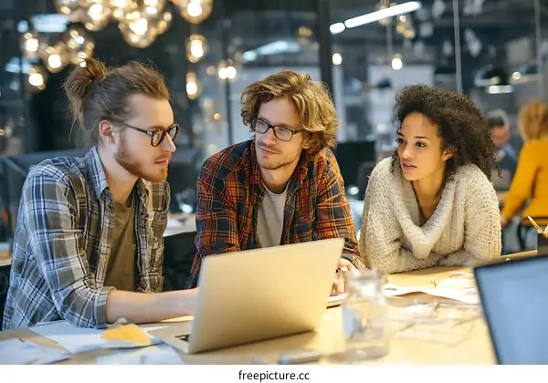Coworkers Brainstorming in Modern Office