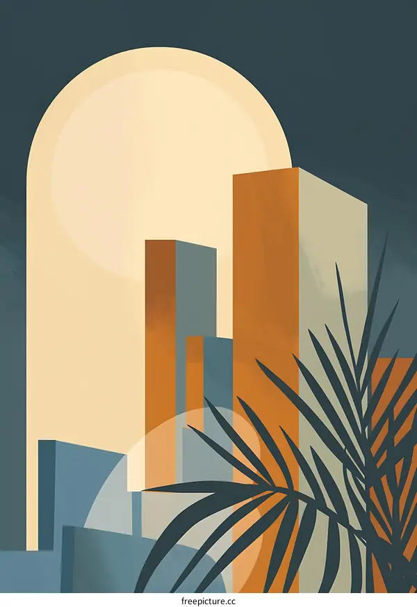 Abstract Geometric Illustration of a City Skyline with Palm Tree